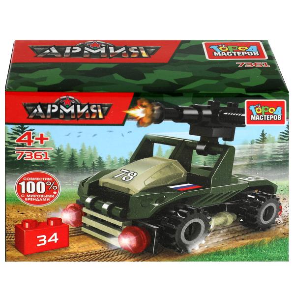 Конструктор ВОЕННЫЙ ДЖИП С ПУЛЕМЕТОМ, 34 дет. Город мастеров в кор.2*120шт