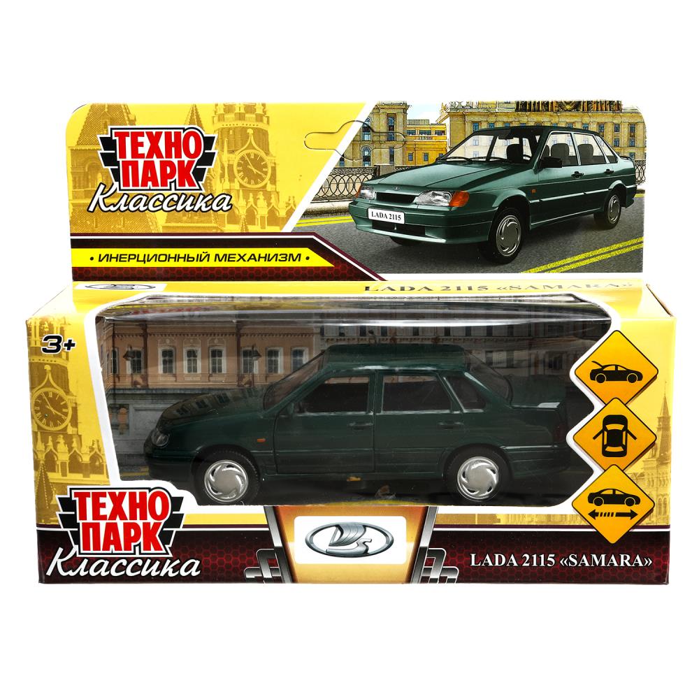 Машина металл ваз-2115 "самара" длина 12 см,двери,темно-зеленый,кор. Технопарк в кор.2*36шт