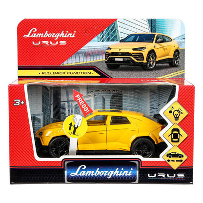 Машина металл свет-звук lamborghini urus 12см,св/зв, двер.инерц.,кор. Технопарк в кор.2*48шт
