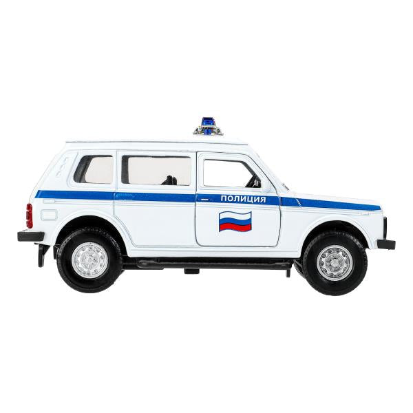Machine en métal pour véhicule LADA 4x4 2131 ПОЛИЦИЯ 12,8 см, двер, баг, инр, кор.. Технопарк в кор.2*36шт
