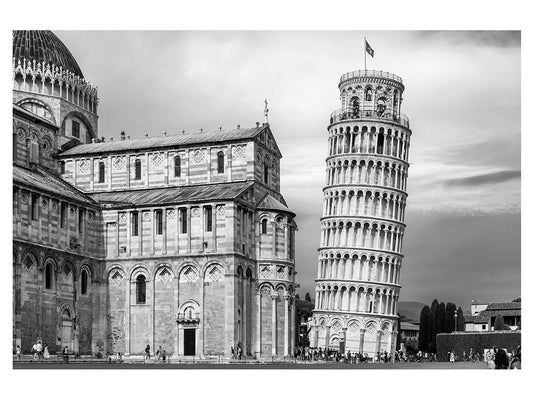 Италия в черно-белом. Арт - постер. Пиза. Башня и Баптистерий. Формат А4.