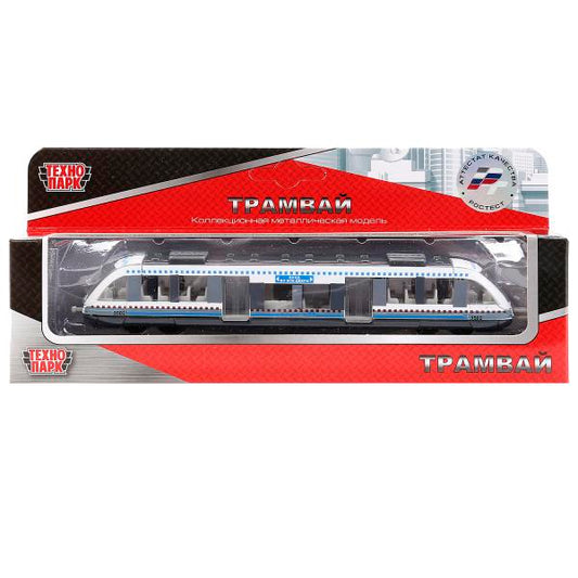 ТРАМВАЙ "ТЕХНОПАРК" МЕТАЛЛ. 16,5СМ, БЕЛЫЙ В РУСС. КОР. в кор.144шт