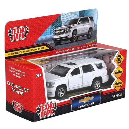 TAHOE-12FIL-WH303053 Машина металл CHEVROLET TAHOE МАТОВЫЙ 12 см, двери, багаж, инер, белый, кор. Те