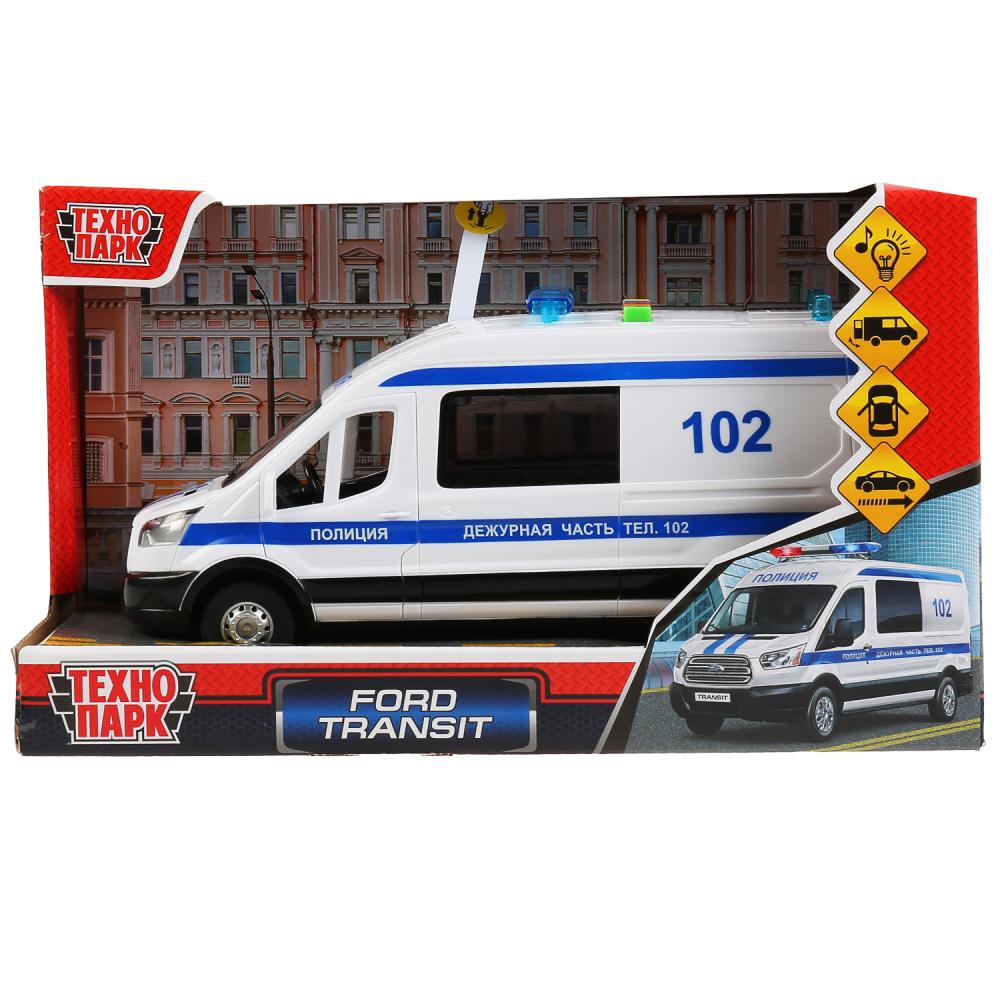 Машина пластик свет-звук FORD TRANSIT ПОЛИТИЯ 22,5 см, двери, 4 кнопки, кор. Технопарк в кор.2*18шт
