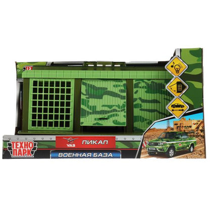 Игрушка пластик свет- ВОЕННАЯ БАЗА 22 см, УАЗ ПИКАП, КАМУФЛЯЖ, кор. Технопарк в кор.2*18шт