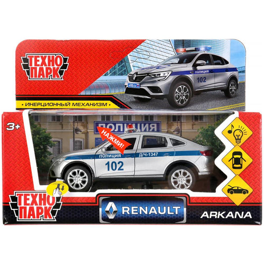 Машина металл светзвук RENAULT ARKANA ПОЛИЦИЯ 12 см, двери, багажник, кор. Технопарк в кор.2*36шт