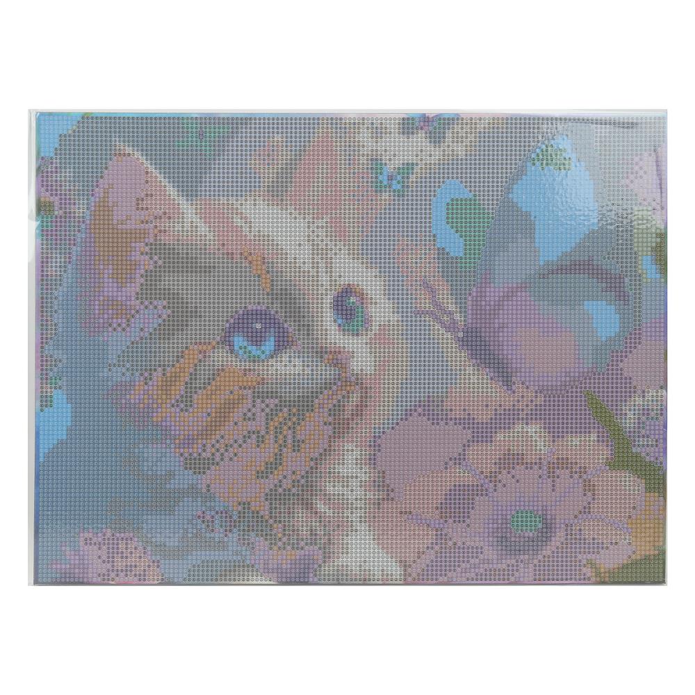 Алмазная мозаика 30*40 с подрамником пушистый котик и бабочка МУЛЬТИ АРТ в кор.20шт