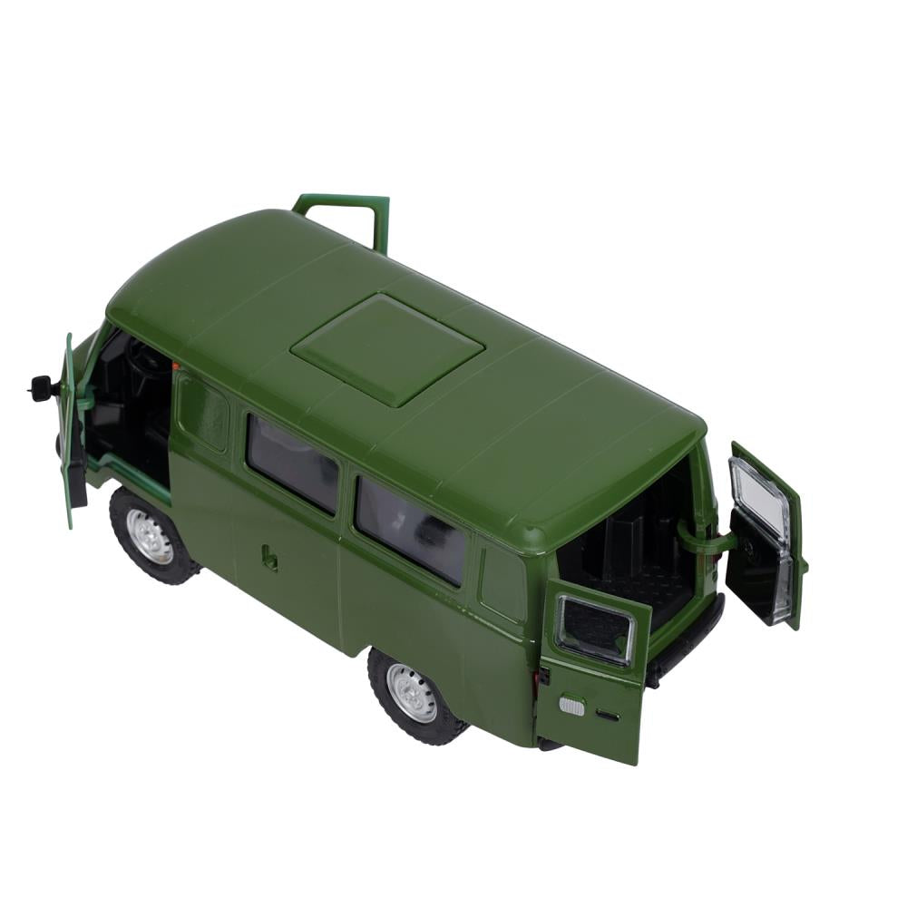 Машина металл свет-звук УАЗ УАЗ 452, 18,5 см, св-зв, дв люк, баг, ин, зеленый Технопарк в кор.2*18шт