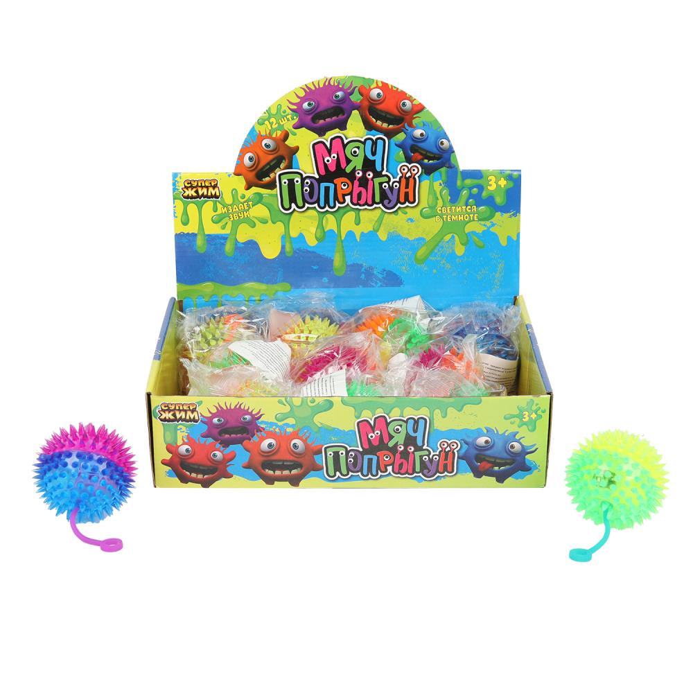 Игрушка мяч-попрыгун 7,5см светится, цвета в сборе, светодиод Супер Жим уп-12шт в кор.12уп