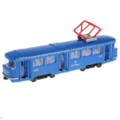 CT12-428-2-BL (24) Модель пластик свет-звук ТРАМВАЙ, 24 см, двери, синий, кор. Технопарк в кор.2*12ш