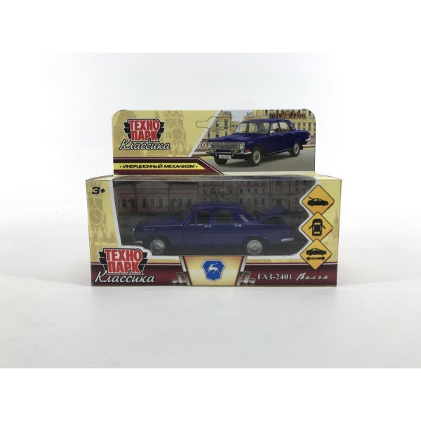 Машина металл ГАЗ-2401 ВОЛГА длина 12 см, двери темно-синий,кор. Технопарк в кор.2*36шт