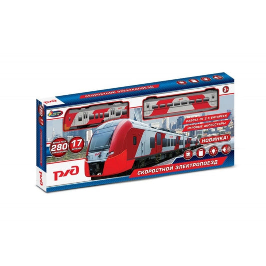 Технодрайв. Железная дорога РЖД свет+звук, 280 см в кор.46,7*20,5*4,2 см. арт.YG96612-R-B01