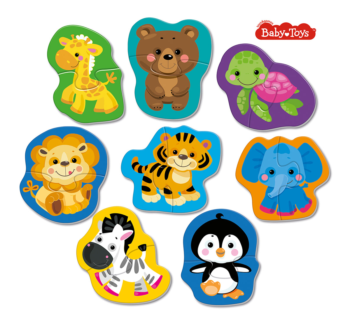 Пазлы контурные Половинки "Дикие животные" Baby Toys (8 карт. 16 эл)
