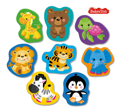 Пазлы контурные Половинки "Дикие животные" Baby Toys (8 карт. 16 эл)
