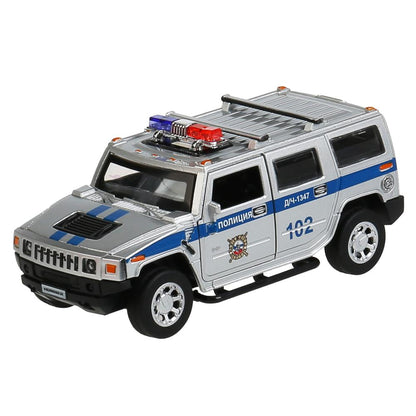 Машина металл "hummer h2 полиция" 12см, откр.двери, инерц, серебристый в кор. Технопарк в кор.2*36шт