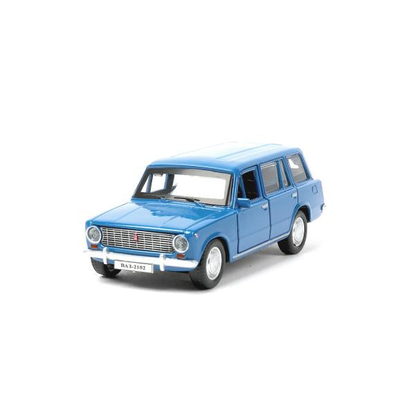 Машина металл ваз-2102 12 см, двери, багажник, инер,голубой, кор. Технопарк в кор.2*36шт