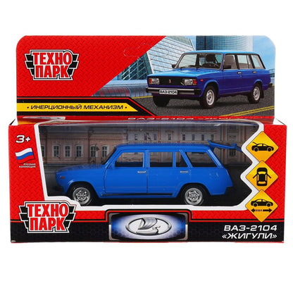 2104-12-BU299588 Машина металл ВАЗ-2104 ЖИГУЛИ длина 12 см, двери, багаж, инерц, синий, кор. Техно