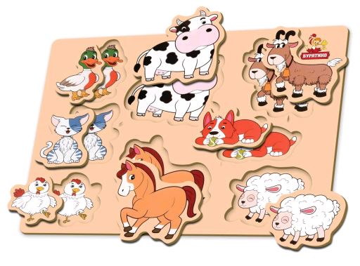 Игрушка деревянная рамка-вкладыш животные 28*19,5 см,термопак Буратино в кор.28шт