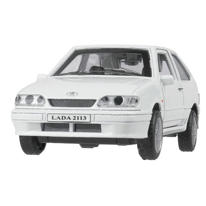 Машина металл ваз-2113 12 см, двери, багаж, инер,белый, кор. Технопарк в кор.2*36шт