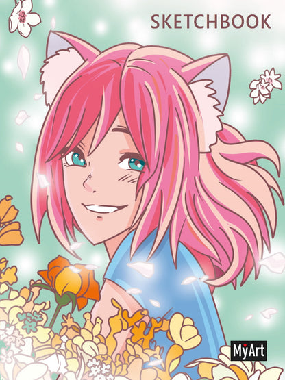 MyArt. АНИМЕ СКЕТЧБУК. ДЕВОЧКА В ЦВЕТАХ