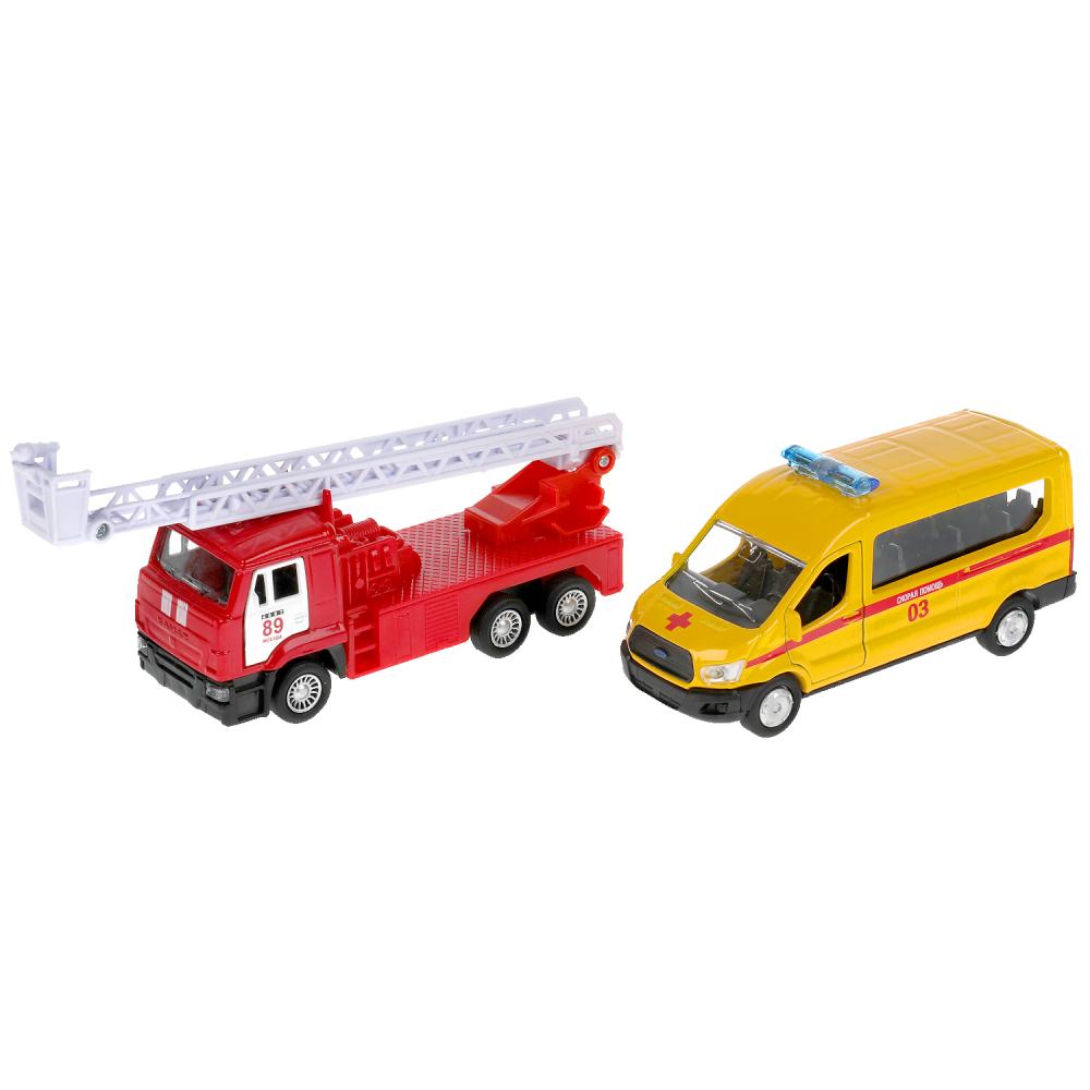 Машина металл СПЕЦТЕХНИКА СКОРАЯ 12 см+пожарная 12 см, открыв. двери, инерц. Технопарк в кор.2*12шт