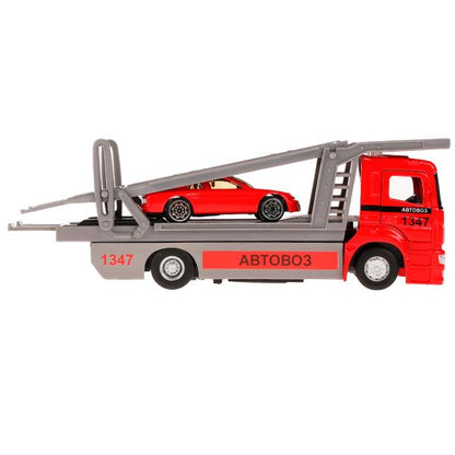 Машина металл свет-звук KAMAZ АВТОВОЗ 20 см, подвиж дет, машин, красн, кор. Технопарк в кор.48шт