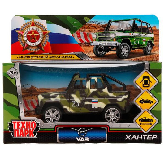 Машина металл UAZ HUNTER beach ВОЕННЫЙ, 11,5 см, откр дв, багаж., ин., kor. Parc technologique dans le cor.2*36шт