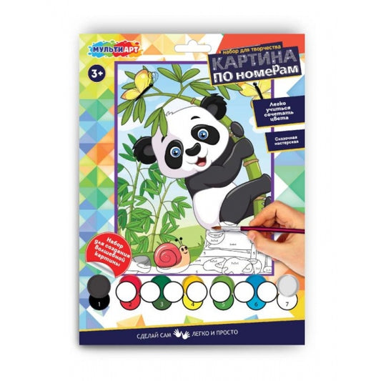 Раскраска по номерам 17х23 см панда и бамбук МУЛЬТИ АРТ в кор.50шт
