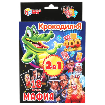 Jeu de cartes 2 en 1 : Crocodile 400 jours, Machine 18 cartes + instructions. Умные игры в кор.50шт