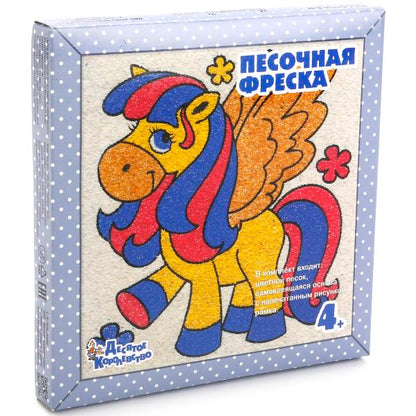 НАБОР ДЛЯ ТВОРЧЕСТВА. ПЕСОЧНАЯ ФРЕСКА "МАЛЕНЬКИЙ ПЕГАС" (РАМКА ИЗ ВСПЕНЕННОГО ПОЛИМЕРА) в кор.15шт