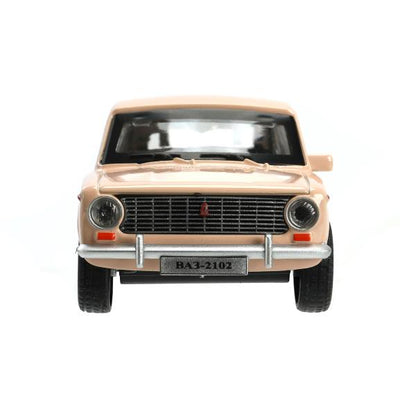 Машина металл ваз-2102 12 см, двери, багажник, инер,бежевый, кор. Технопарк в кор.2*36шт