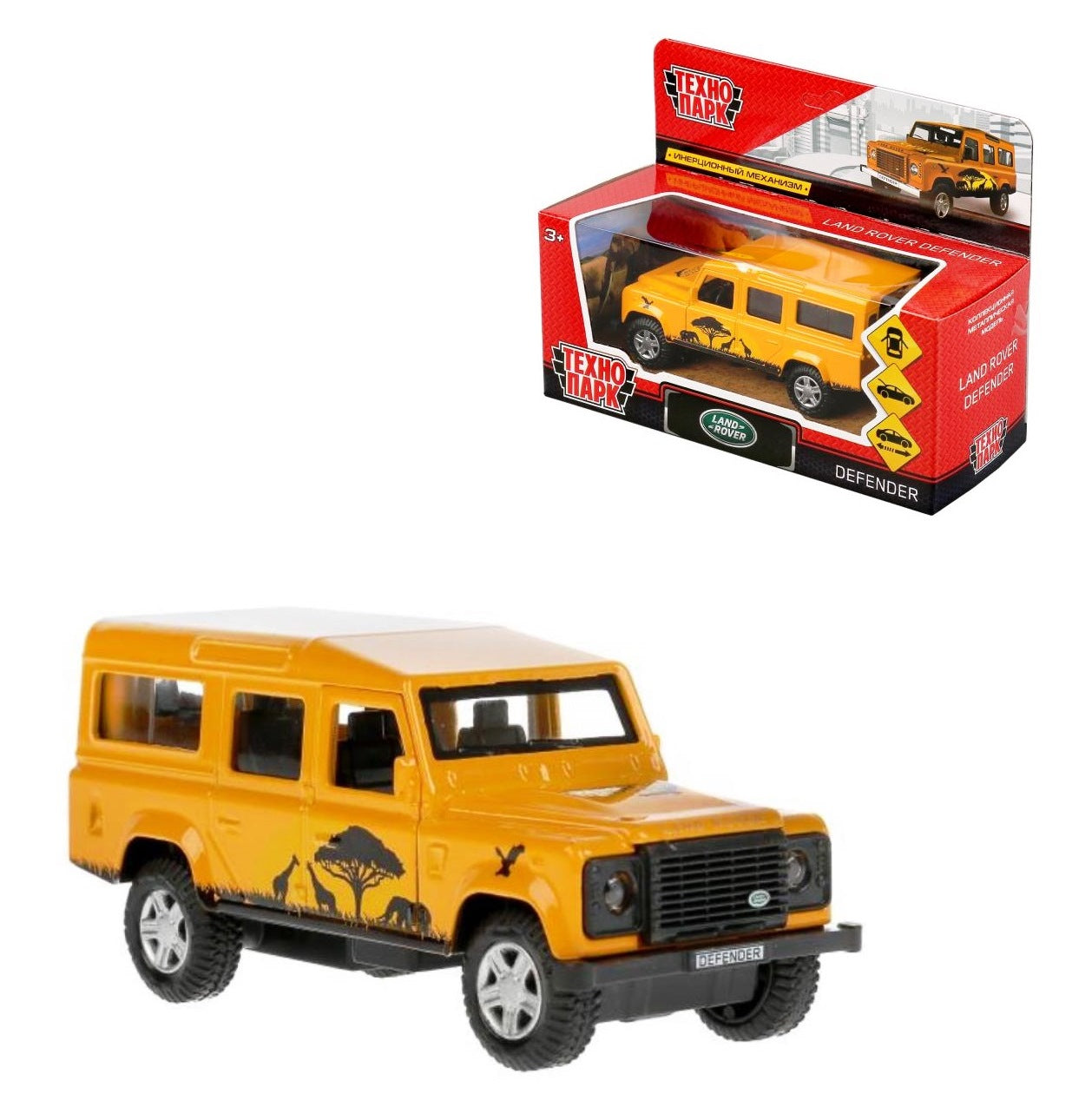 DEFENDER-SF 297495 Машина металл LAND ROVER DEFENDER САФАРИ 12см, открыв. двери, инерц, в кор. Тех
