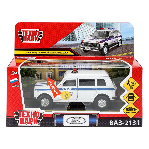 Machine en métal pour véhicule LADA 4x4 2131 ПОЛИЦИЯ 12,8 см, двер, баг, инр, кор.. Технопарк в кор.2*36шт