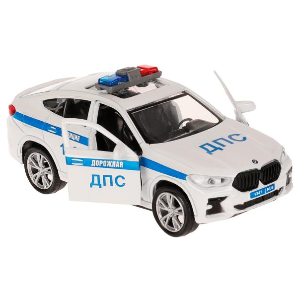 Machine en métal BMW X6 ПОЛИЦИЯ 12 см, двери, багаж, инерц, белый, кор. Parc technologique dans le cor.2*36шт