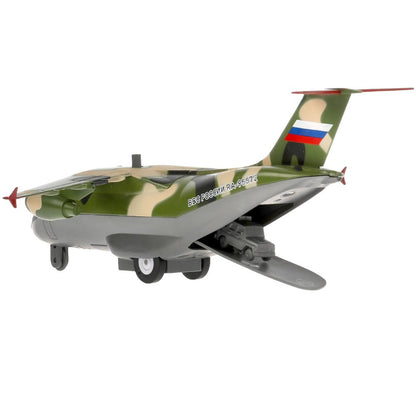 Модель металл свет-звук САМОЛЕТ ВОЕННО-ТРАНСПОРТНЫЙ 20 см, люк, камуф, кор. Parc technologique en cor.2*24шт