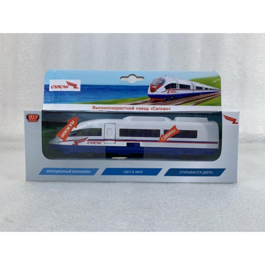 Модель металл свет-звук САПСАН ЭЛЕКТРОПОЕЗД САПСАН 19см,двери,1кноп,бел,кор. Технопарк в кор.2*36шт