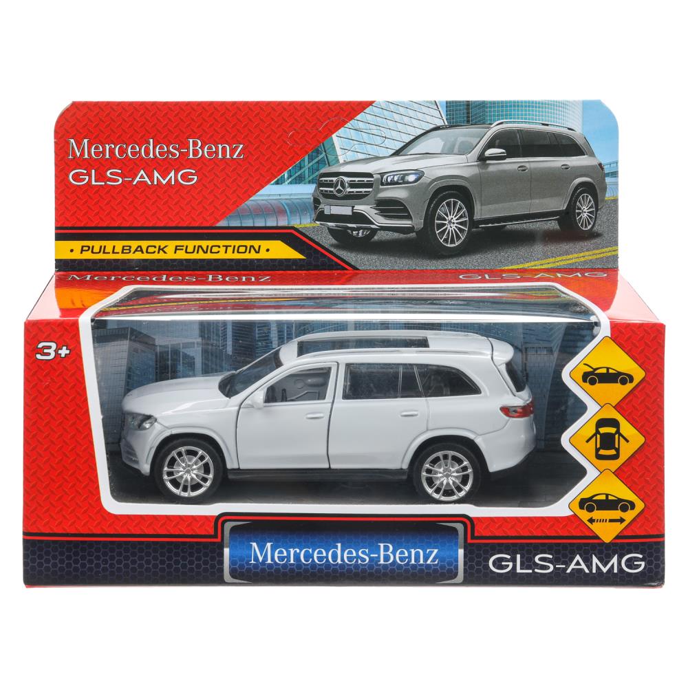 GLS-12-SR Машина металл MERCEDES-BENZ gls class amg 12см, дв,баг,ин,серебряный, кор. Технопарк в кор