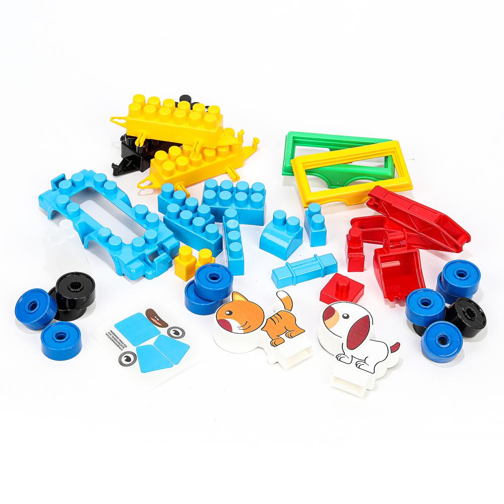 10046-BA Конструктор синий трактор+тележки с животными, 35 дет. Город мастеров в кор.8шт