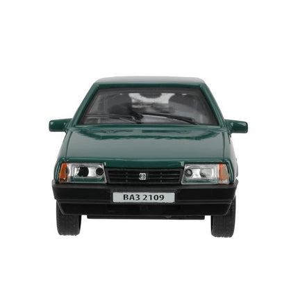 Машина металл ваз-2109 "СПУТНИК" 12 см, двери, багаж, инер,зеленый, кор. Технопарк в кор.2*36шт