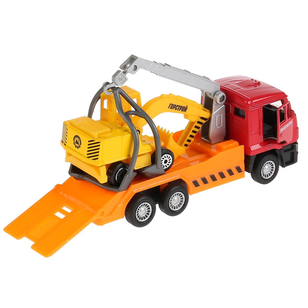 ТМ ТЕХНОПАРК. МАШИНЫ МЕТАЛЛ. КАМАЗ ЭВАКУАТОР 12СМ, ИНЕРЦ. + ЭКСКАВАТОР 7,5СМ В КОР. в кор.2*24шт