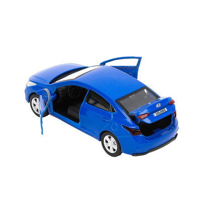 Машина металл HYUNDAI SOLARIS, 12 см, двери, багажник, инерц, синий, кор. Технопарк в кор.2*36шт
