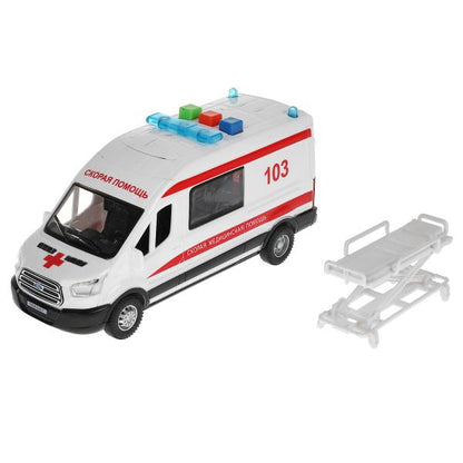 Машина пластик свет-звук FORD TRANSIT СКОРАЯ 16 см, двери, 3 кнопки, кор. Технопарк в кор.2*36шт