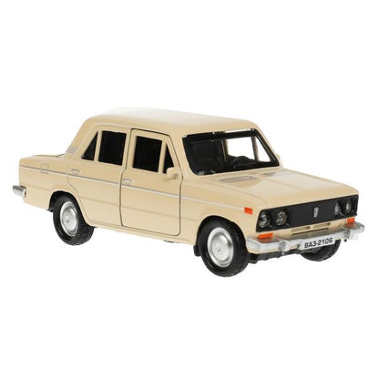Машина металл ВАЗ-2106 ЖИГУЛИ длина 12 см, двери, багажник, инерц,бежевый, кор. Технопарк в кор.2*36шт