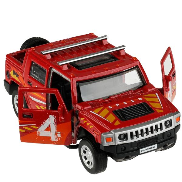 Машина металл HUMMER H2 PICKUP СПОРТ 12 см, двер, багаж, инер, красный, кор. Технопарк в кор.2*36шт