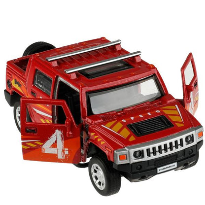 Машина металл HUMMER H2 PICKUP СПОРТ 12 см, двер, багаж, инер, красный, кор. Технопарк в кор.2*36шт