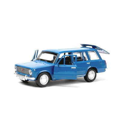 Машина металл ваз-2102 12 см, двери, багажник, инер,голубой, кор. Технопарк в кор.2*36шт