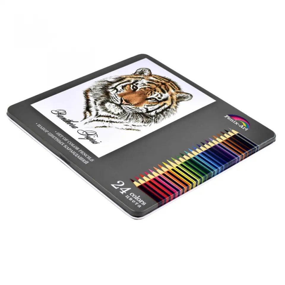 Набор цв.каранд. 24шт.ТИГР,метал.короб,арт.32871-6