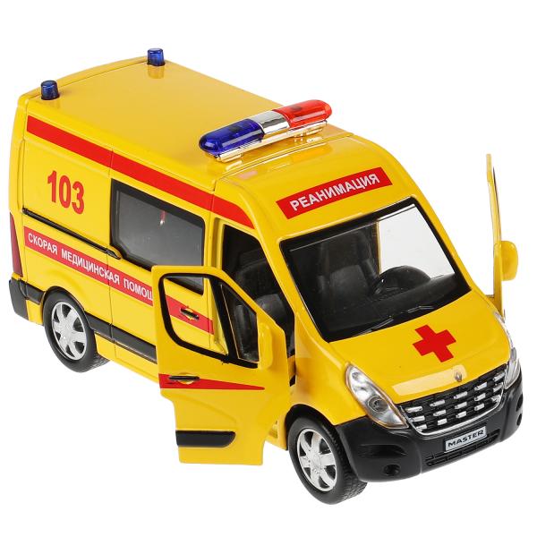 Машина металл RENAULT MASTER РЕАНИМАЦИЯ 14 см, двери, носики, инерц, кор. Технопарк в кор.2*32шт