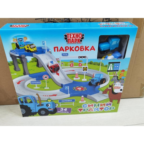 Игрушка пластик СИНИЙ ТРАКТОР парковка синий трактор 7,5 см, кор. Технопарк в кор.24шт