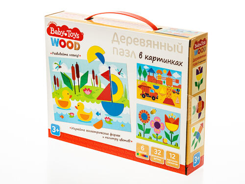 Пазл деревянный в картинках 32 эл Baby Toys (12 картинок)